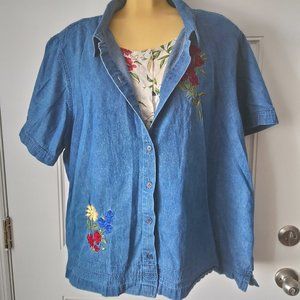 MS. LEE 2 PC Look Denim Button Down Shirt Sz 3X